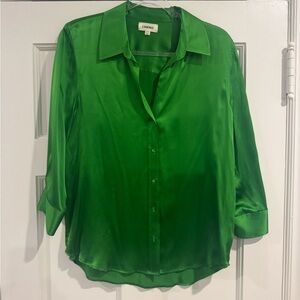 L'AGENCE Vibrant Green Satin Blouse